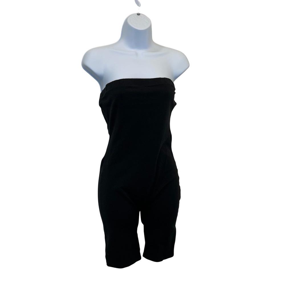 Love J Womens Strapless Biker Short Romper Black Size M Bodycon Jumpsuit